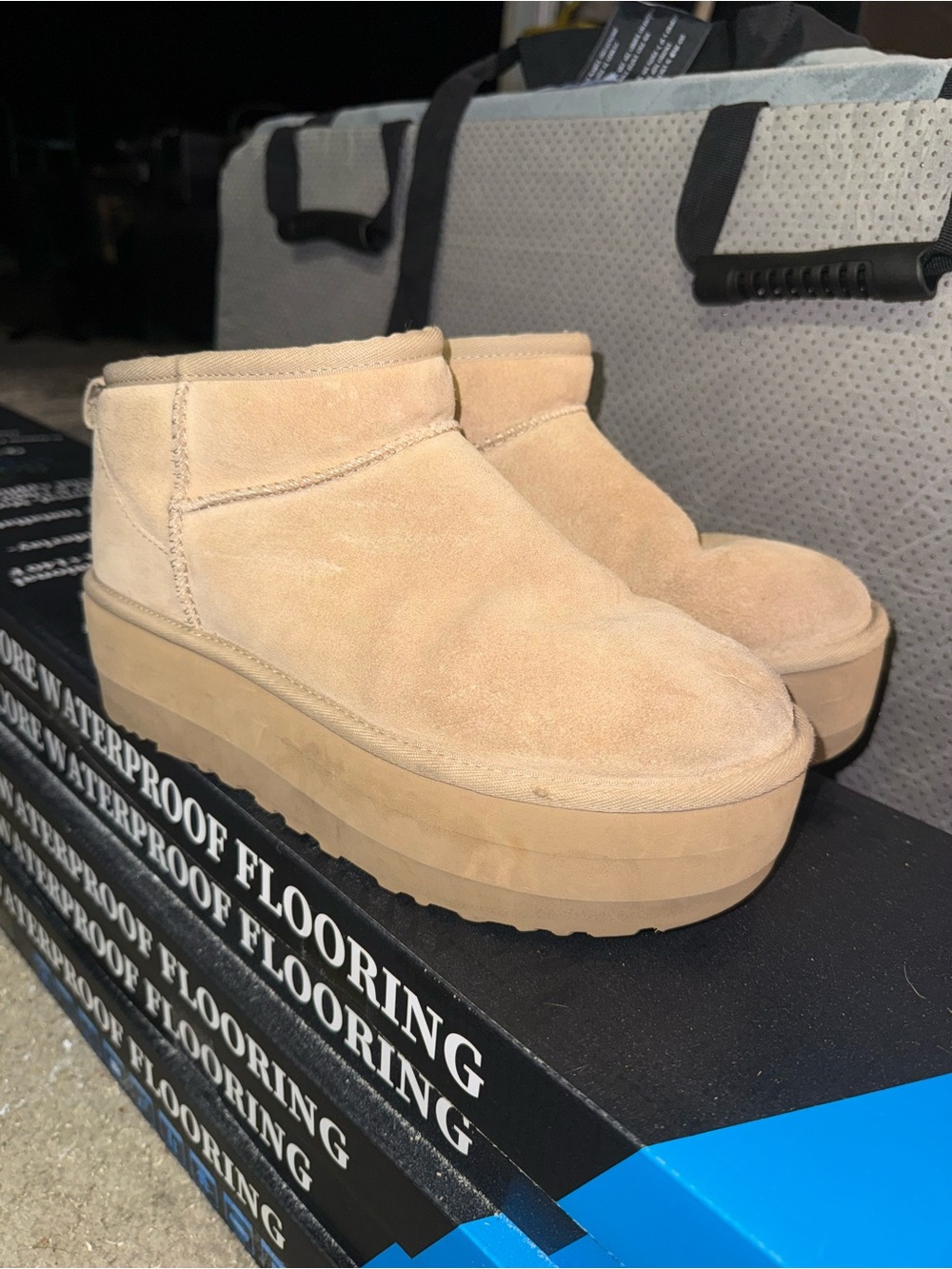 UGG Women's Tan Suede Platform Clog Mules